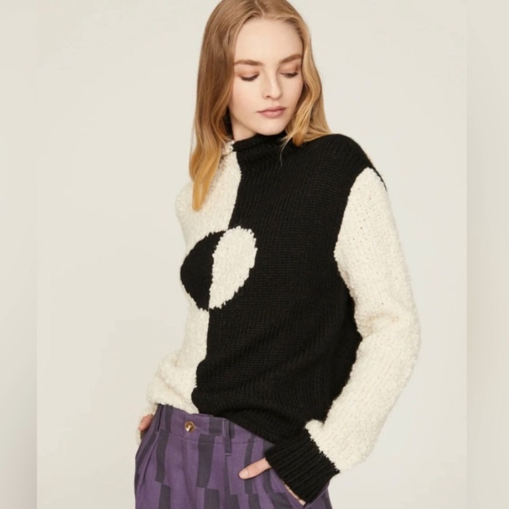 Rachel Antonoff Black & White Cookie Sweater Ying Yang Art To Wear Size XS